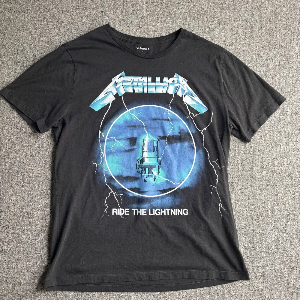 Metallica Ride the Lightning Old Navy T-Shirt Mens Medium Black Graphic Band Tee